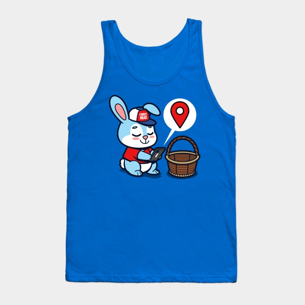 Funny Cute Kawaii Techie Easter Bunny Using GPS Original Cartoon Tank Top by BoggsNicolas